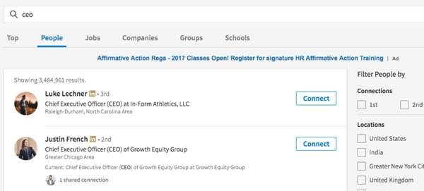 Revamped Search Results in Linkedin