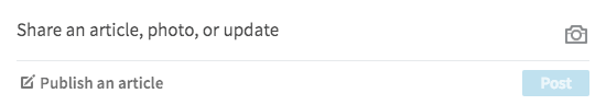 Linkedin content sharing options to share an article, photo, or update