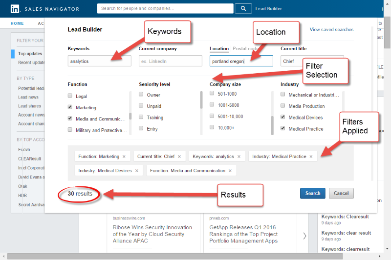 find keywords on linkedin sales navigator