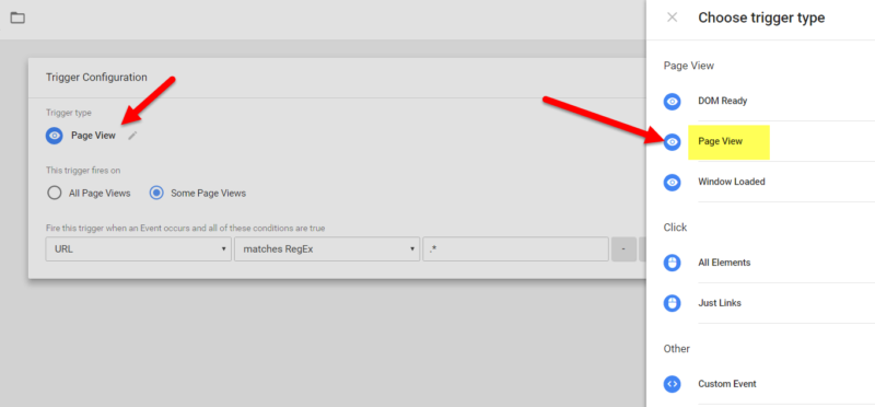 Create new trigger for Page Views 